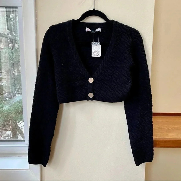 NWT Free People Ziggy Wide Leg Pants Sweater Set Crop Top Cardi Large Black - Picture 4 of 12